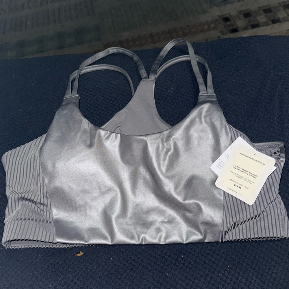 Fabletics Gunmetal Grey strappy low impact bra